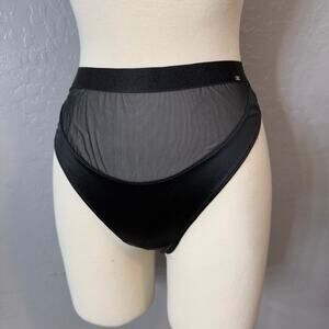 Savage X Fenty Slipper Satin Brazilian Panty, Black, M